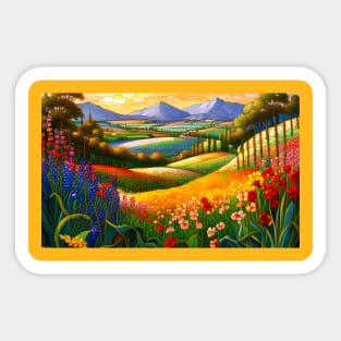 Stained Glass Colorful Mountain Meadow Sticker